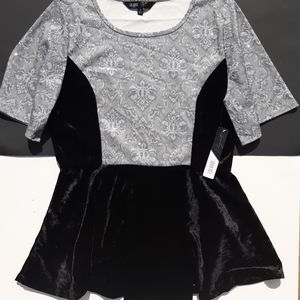 LuLaRoe Emma Black Velvet Silver Sparkle Top M L